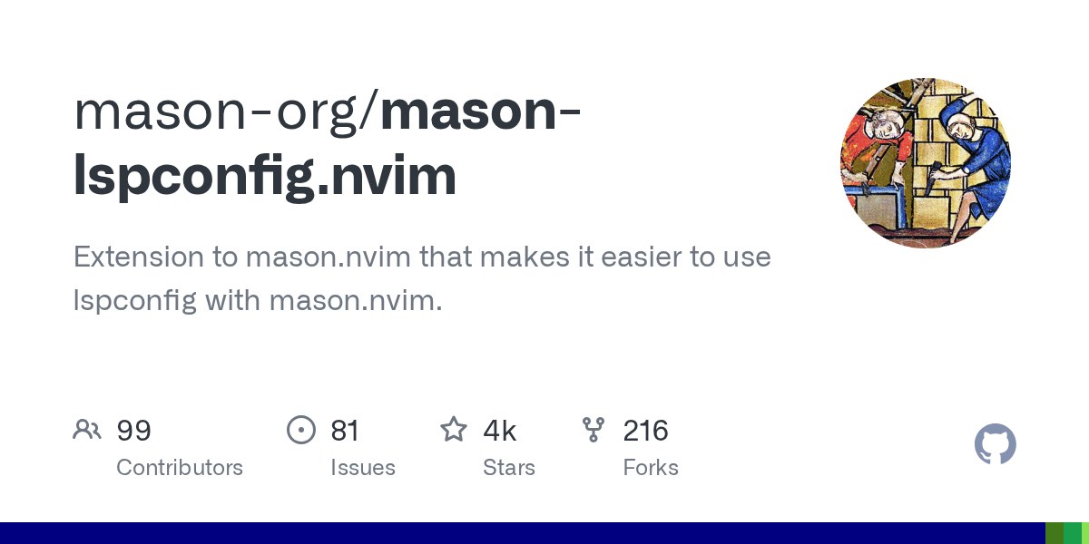 Extension to mason.nvim that makes it easier to use lspconfig with mason.nvim. - mason-org/mason-lspconfig.nvim